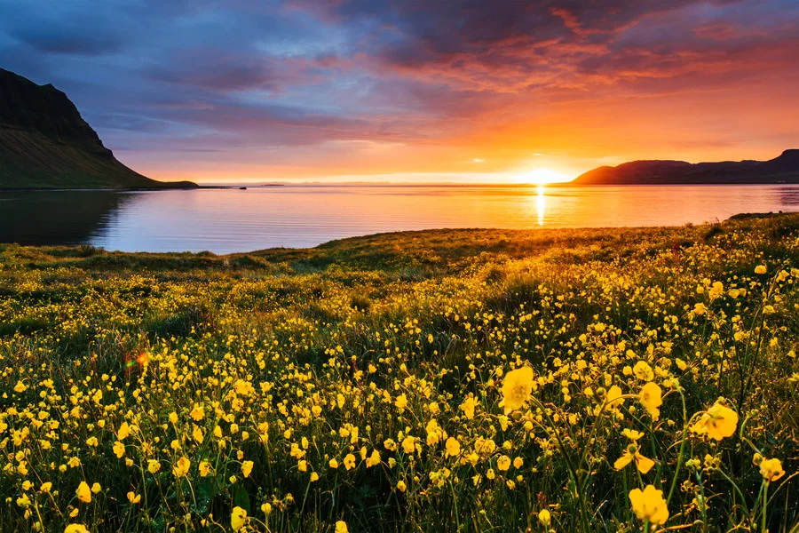 The midnight sun in Iceland.